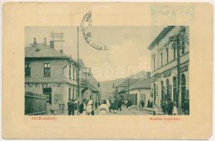 1913 Petrozsény, Petroseni, Petrosani; Kossuth Lajos utca, kávéház, Vogel, Grüner és Szander J. üzlete. W.L. Bp. 5390. / street view, café, shops (EM)