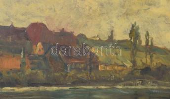 Szimon Jenő (1902-1978): Vízparti táj. Olaj, karton, jelezve jobbra lent. Jobb felső sarkában sérült...