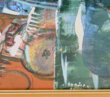 Sugár Gyula (1924-1991): Csendélet, 1969. Olaj, farost, jelzett. Hátoldalán Képcsarnok Vállalat címk...