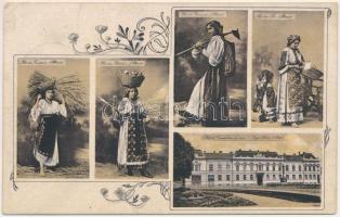 1911 Karánsebes, Caransebes; Vagyonközség palotája, bánáti népviseletek / palace, Transylvanian folklore. Floral (EK)