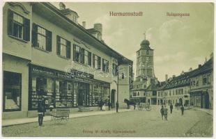 Nagyszeben, Hermannstadt, Sibiu; Reispergasse / Reisper utca, W. Krafft könyvnyomdája, üzlete és saját kiadása / street view, publisher's shop (EK)