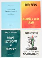 Bartis Ferenc 4 műve: Akarjatok szabadon élni, Mikor kezdődött a holnap?, Fohászok és szitkok Föltámadás előtt vagy a költészet megkísértése, Ellopták a világ lelkét avagy pokoljárás a mennyországban. Mind a szerző, Bartis Ferenc (1936-2006) író, költő által Mohás Lívia (1928-2024) pszichológus, József Attila-díjas író részére DEDIKÁLT példány. Bp., 1996-1999, Összmagyar Testület - A CÉH. Kiadói papírkötés.