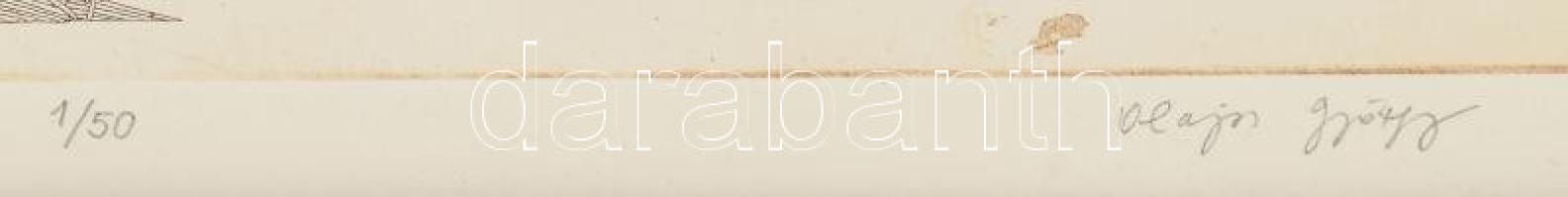 Olajos György (1953-): Lábtörlő tanulmány, 1981. Rézkarc, papír, jelzett, számozott (1/50). Paszpart...