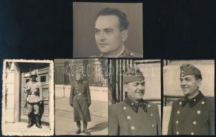 cca 1943 Magyar királyi katonák, 5 db kisméretű fotó, 8,5×6 cm