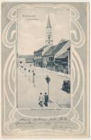 1905 Kolozsvár, Cluj; Unió utca, Ptaky Béla, Mestitz Mihály és Fiai, Weisz Adolf üzlete. Kováts P. Fiai kiadása / street view, shops. Art Nouveau (EK)