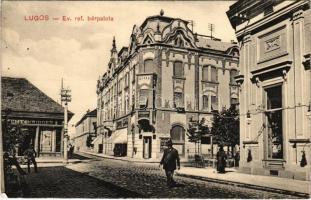 Lugos, Lugoj; Református bérpalota, Recht és Widder üzlete / tenement palace, shop (EB)