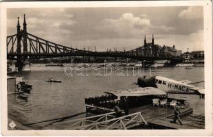 1930 Budapest XI. Ferenc József híd, az Aeroexpress Rt. hidroplán állomása a Gellért Szálló előtt, H-MACA lajstromjelű Junkers F-13 típusú Budapest-Siófok járatú hidroplán (fl)