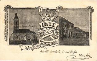 1904 Szikszó, 400 éves református templom, utca. Blank Simon kiadása. Art Nouveau, floral (fa)