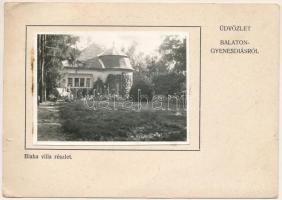 1961 Gyenesdiás, Balaton-Gyenesdiás; Blaha villa részlete. Levelezőlapra ragasztott fotó (szakadások / tears)