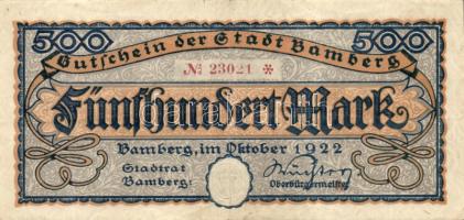 Német Birodalom/Weimari Köztársaság/Bamberg 1922. 500M T:II-
