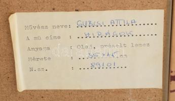 Gubcsi Attila (1954-2020): Az áldozat. Olaj, farost. Jelezve jobbra lent. Hátoldalon címkén felirato...