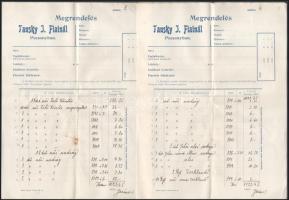 Tausky J. és Fiai, Pozsony, 8 db számozott megrendelőlap Nagyszalontára címezve + 1 db szórólap és b...