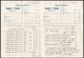 Tausky J. és Fiai, Pozsony, 8 db számozott megrendelőlap Nagyszalontára címezve + 1 db szórólap és b...