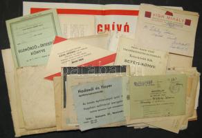 Hagyaték okmány tétel: betétkönyvek, érdekes igazolványok, fuvarlevelek, érdekességek kb 100 db