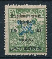 Nyugat-Magyarország II. 1921 Arató 50f bélyeg Bodor vizsgálójellel