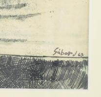 Gábor J jelzéssel: Kikötő. Rézkarc, papír. 23,5x33 cm. Dekoratív, üvegezett fakeretben