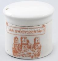 cca 1900 Vár Gyógyszertár porcelán tégely, kis kopással, m: 5 cm