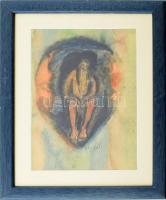 Fáy Gy. V. jelzéssel: Ücsörgő. Akvarell, papír. 23,5x17 cm. Üvegezett fakeretben