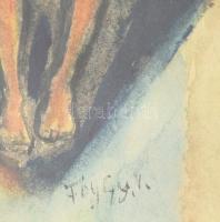 Fáy Gy. V. jelzéssel: Ücsörgő. Akvarell, papír. 23,5x17 cm. Üvegezett fakeretben