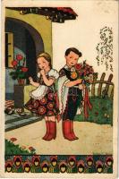1939 Magyar folklór művészlap / Hungarian folklore art postcard s: Szilágyi G. Ilona (EK)