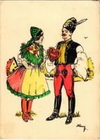 Magyar folklór művészlap / Hungarian folklore art postcard (EK)
