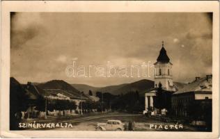 1940 Szinérváralja, Szinér-Váralja, Seini; Piac tér, templom, autó / square, church, automobile. photo (EK)