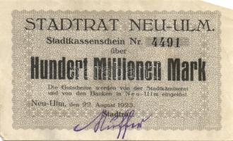 Német Birodalom/Weimari Köztársaság/Neu-Ulm 1923.8.22. 100.000.000M T:II/III