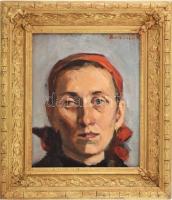 Olvashatatlan jelzéssel, XX. sz. eleje: Női arckép. Olaj, karton. Jelzett. Dekoratív fakeretben, 28,5×23,5 cm