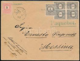 1898 Peterdi hajóposta levél 5 x 1kr + 5kr bérmentesítéssel Messinába küldve S.S. ANDRASSY