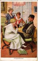 Kriegserlebnisse / WWI K.u.K. military art postcard, injured soldier with ladies s: Schubert (EK)
