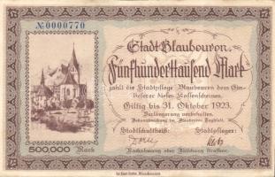 Német Birodalom/Weimari Köztársaság/ Blaubeuren 1923.10.31. 500.000M T:II