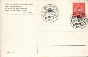 Mein Blut färbt rot den kühlen Sand... A. M. Vállas / WWI K.u.K. military art postcard, dying soldie...