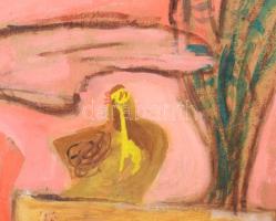 Zemplényi Magda (1899-1965): Tanyasi udvar. Olaj, karton, jelzés nélkül. 54×62 cm. Fakeretben