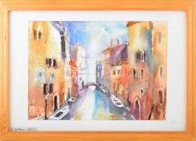 Pirók József (-): Velencei részlet. Akvarell, papír, jelezve balra lent. Üvegezett fakeretben, 28×38...