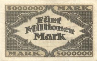 Német Birodalom/Weimari Köztársaság/Hamburg/Hugo Stinnes Linien 1923.8.18. 5000.000M piros sorszámma...