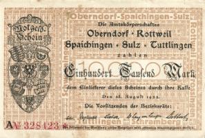 Német Birodalom/Weimari Köztársaság/Oberndorf, Rottweil, Spaichingen, Sulz, Tuttlingen 1923.8.28. 100.000M (3x) klf vízjeles papíron! T:II,II/III
