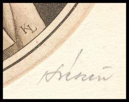 Kékesi László (1919-1993): Hippokratesz rézkarc-papír, jelzett kis szériás emléklapon 15x21 cm