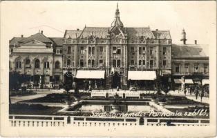 1940 Szatmárnémeti, Satu Mare; Pannonia szálló, Szatmár Vármegyei takarékpénztár rt., Fortuna buffet üzlete / hotel, shops, savings bank. photo + &quot;1940 Szatmárnémeti visszatért&quot; So. Stpl