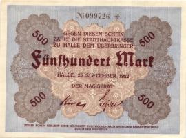 Német Birodalom/Weimari Köztársaság/Halle 1922.09.25. 100M, 500M T:I,I-