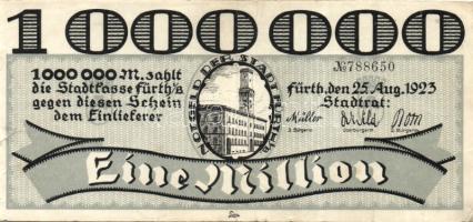 Német Birodalom/Weimari Köztársaság/Fürth 1923.8.25. 1000.000M fekete sorszámmal T:III