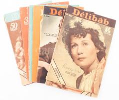 1940-1944 Délibáb c. színházi folyóirat 10 db száma, a címlapokon Somogyi Erzsi, Szeleczky Zita, Hon...