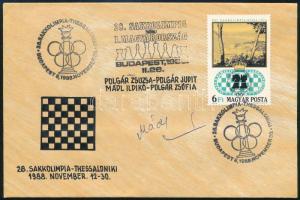 Mádl Ildikó (1969) Magyar sakkozó aláírása sakkolimpia FDC-n