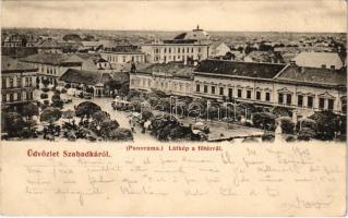 1905 Szabadka, Subotica; látkép a Fő térről, villamos, piac / main square, tram, market (EK)