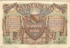 Német Birodalom/Weimari Köztársaság/Baden/Länderbanknote/Badische Bank 1923.04.01. 10.000M T:II/III