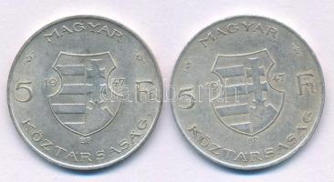 1947. 5Ft Ag "Kossuth" (2x) T:VF patina Adamo F8.1
