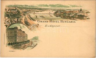 Budapest V. Grand Hotel Hungaria szálloda, Corso, Királyi vár, Tabán, Lánchíd. Czettel és Deutsch Art Nouveau, floral, litho (EK)
