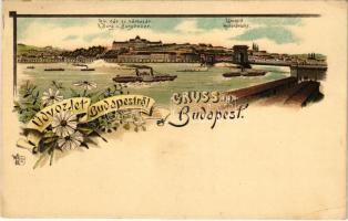 Budapest, Kir. vár és várbazár, Lánchíd. O.Z.M. Art Nouveau, floral, litho (Rb)