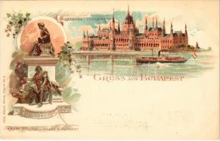 Budapest, Országház (Parlament), Arany szobor. Gebr. Künzli Nr. 6. Art Nouveau, floral, litho