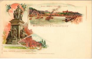 Budapest, Buda látképe, Deák szobor, Margitsziget. Gebr. Künzli Nr. 5. Art Nouveau, floral, litho (EK)