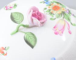 Herendi virág mintás porcelán szószos edény. Kézzel festett, jelzett, hibátlan d: 20 cm